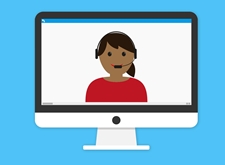 Computerscherm met het gezicht van een vrouw die vorming geeft